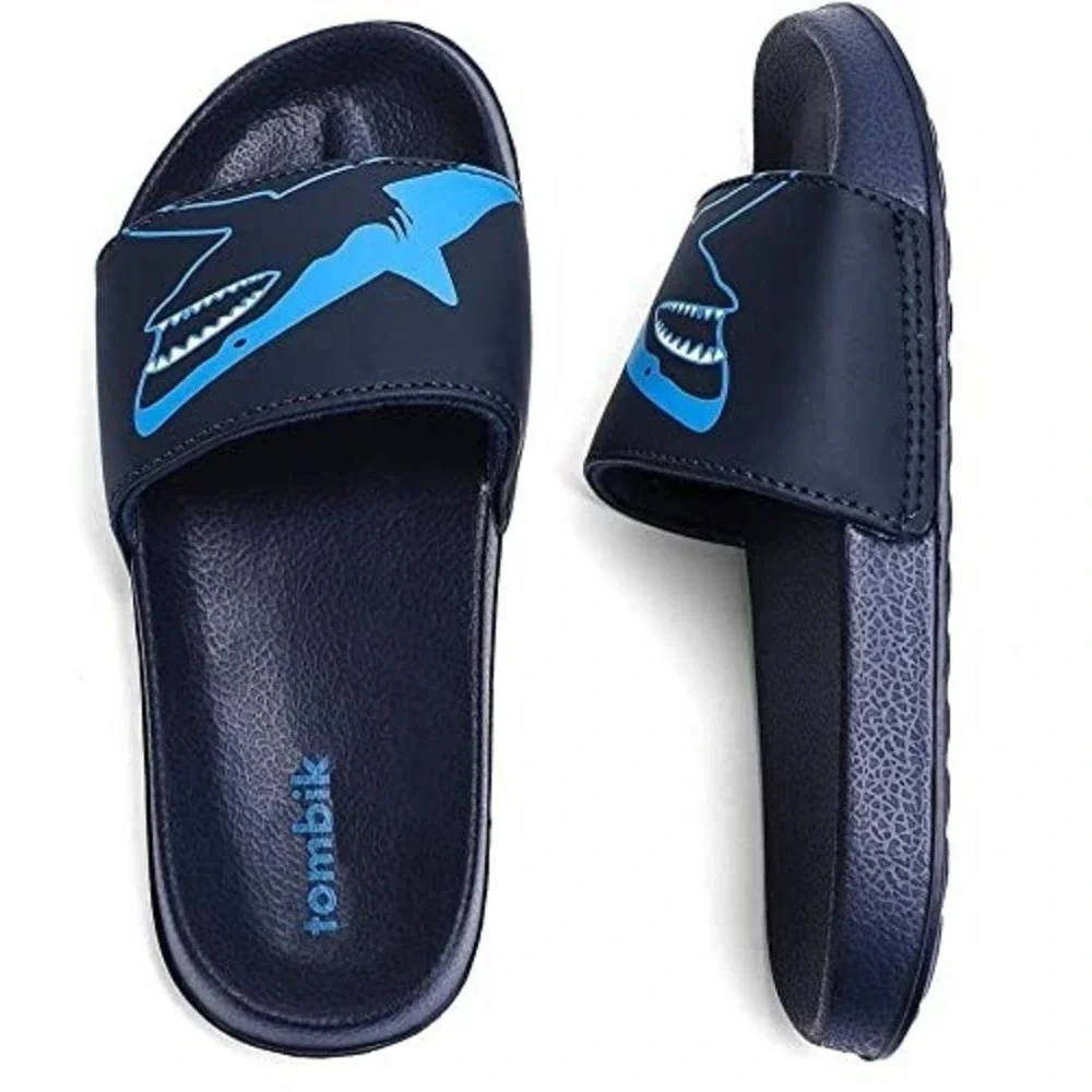 Tombik Slides Sandals Shark Blue Beach Water Shoes Boys Size 10-11 New